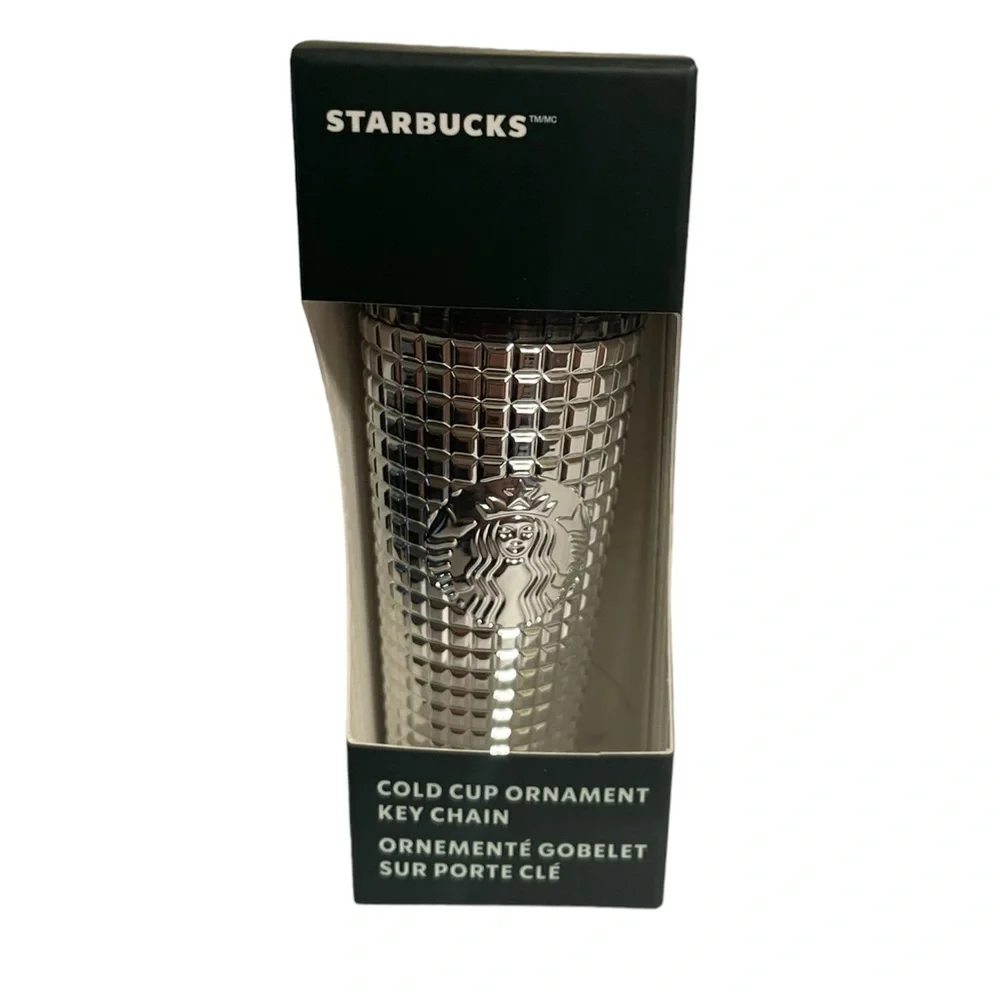 2023 Starbucks Christmas Holiday glam grid Silver Ornament Keychain